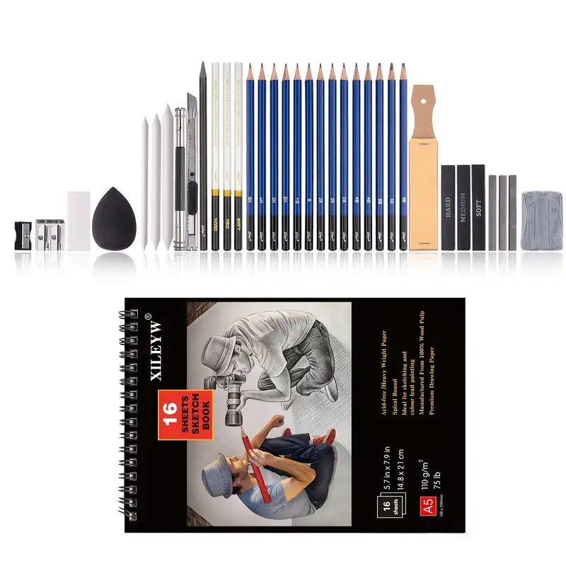 37-piece Sketching Pencils Set - Portable Drawing Kit with Canvas Bag