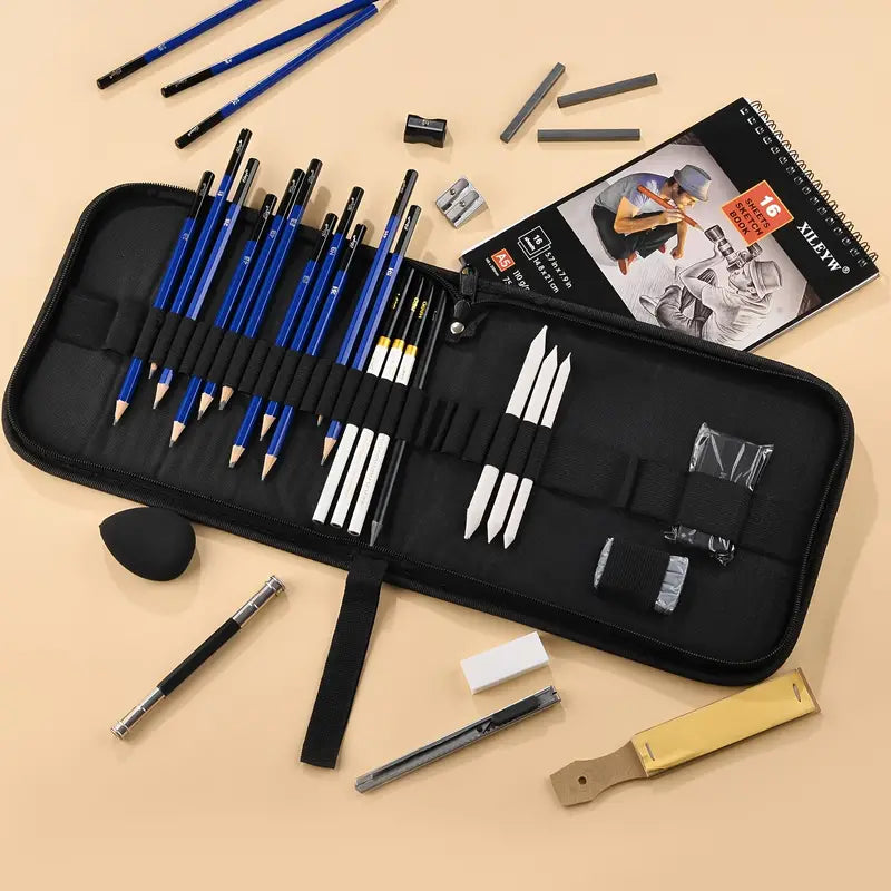 37-piece Sketching Pencils Set - Portable Drawing Kit with Canvas Bag