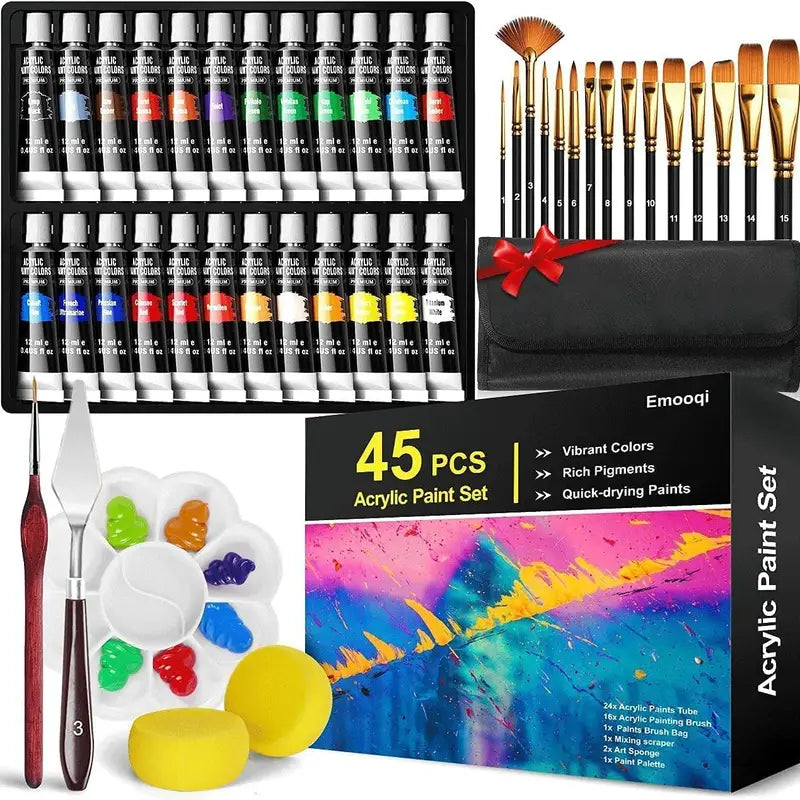 45-Piece Acrylic Painting Supplies Set with Brushes and Paints